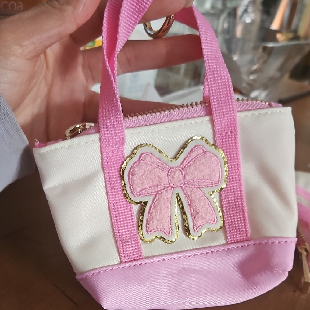 Pink and White Mini Tote with Bow